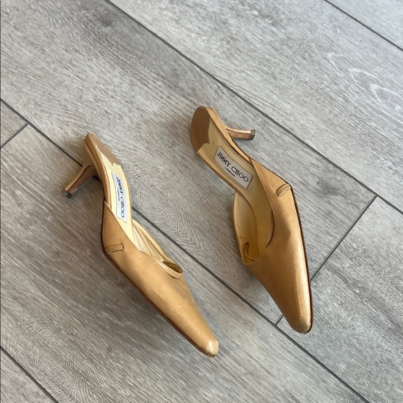 Jimmy Choo camel kitten heel classic pointy toe Leather slip on Mules 37/ 6 - Picture 11 of 12